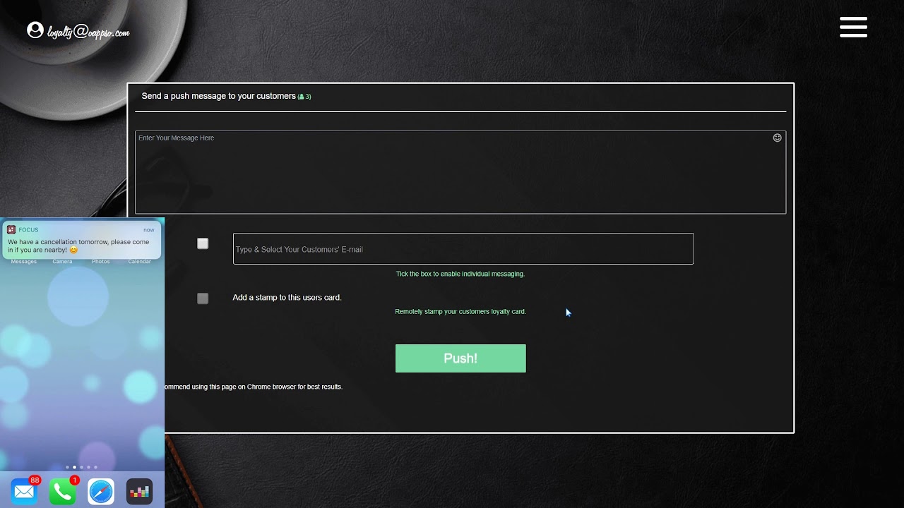 Oappso Loyalty Sessions | Push Messages & Remote Stamping