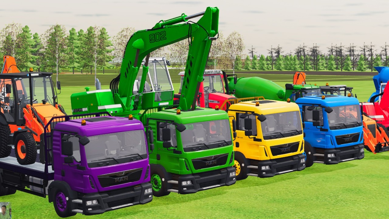 TRANSPORTING EXCAVATOR MIXER TRUCK TRACTORs Backhoe loaders with truck in Game FARMING SIMULATOR 22