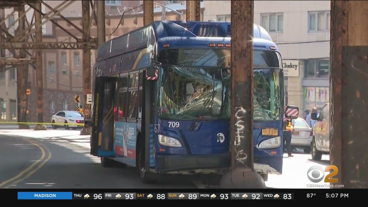 At least 12 hurt when MTA bus crashes into subway column