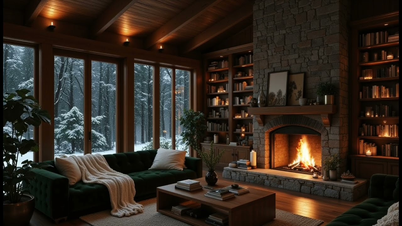 ❄️ Cozy Snowy Cabin Escape – 🔥 Crackling Fireplace & Relaxing Music for Deep Sleep