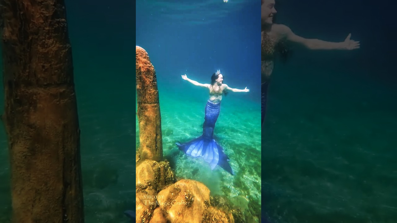 Mermaid princess puts on her tiara