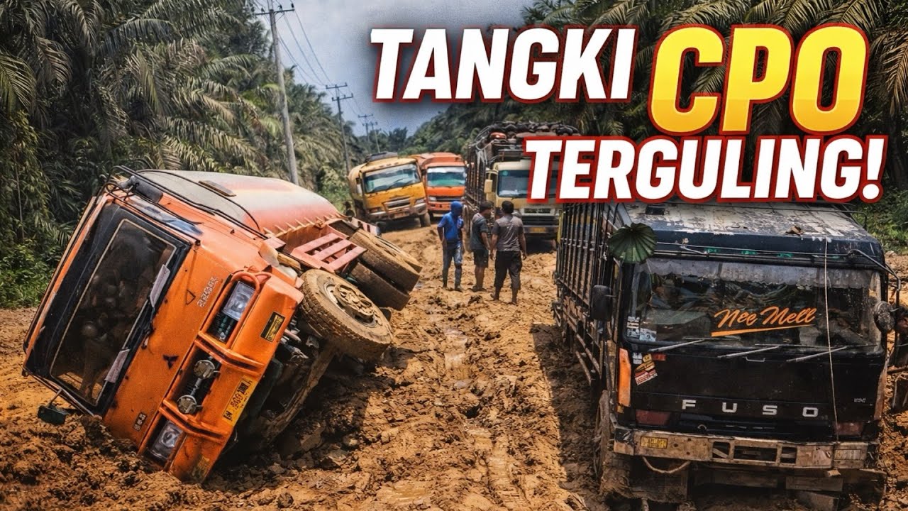 Kejadian tak terduga, truk tangki cpo terguling di depan mata