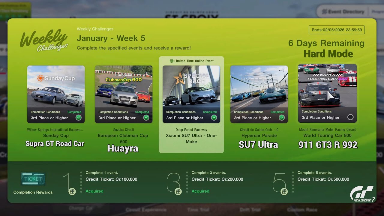 Gran Turismo 7 | Weekly Challenges January 2026 WK.5 - Xiaomi SU7 Ultra 1-Make & WTC800 (Crash)
