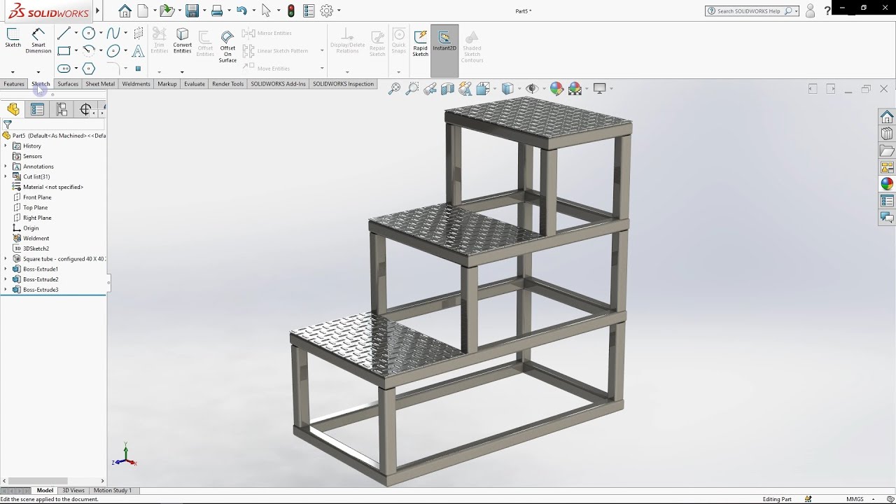 【Solidworks】 Exercise 02 : ' Staircase ' in version 2020 | 3D CAD Tutorial