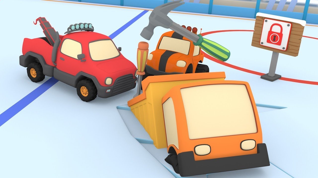 Learning with trucks toys -  Ice arena - cartoon for kids