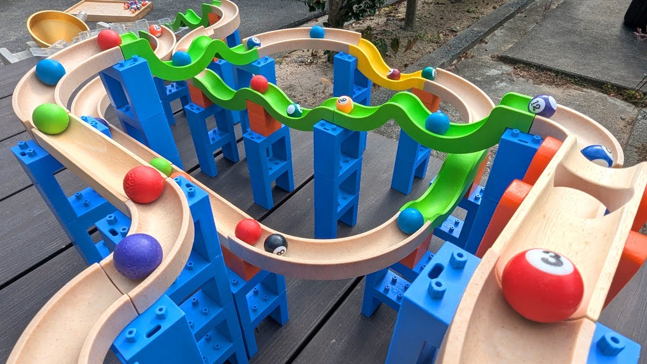 Marble Run Race ☆ TrixTrack 2-way course & handmade gimmick tunnel course
