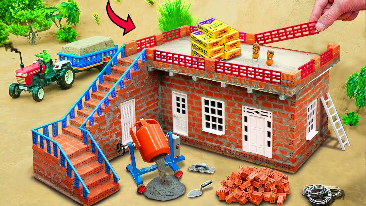 Big Storm Passed - DIY Mini Tractor Making Modern Concrete House with Bricks Science Project‪