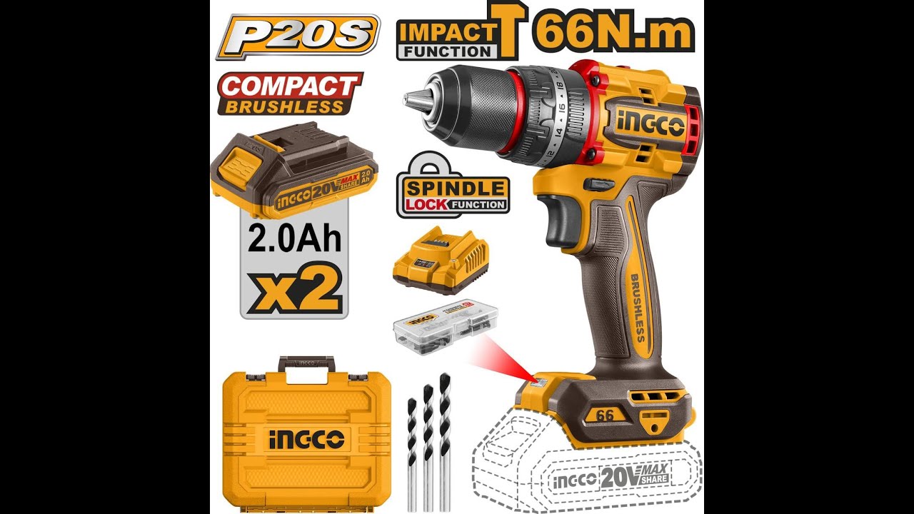 Ingco Brushless Impact Drill 66Nm CIDLI20668 #ingcotools #ingcopowertools #tools