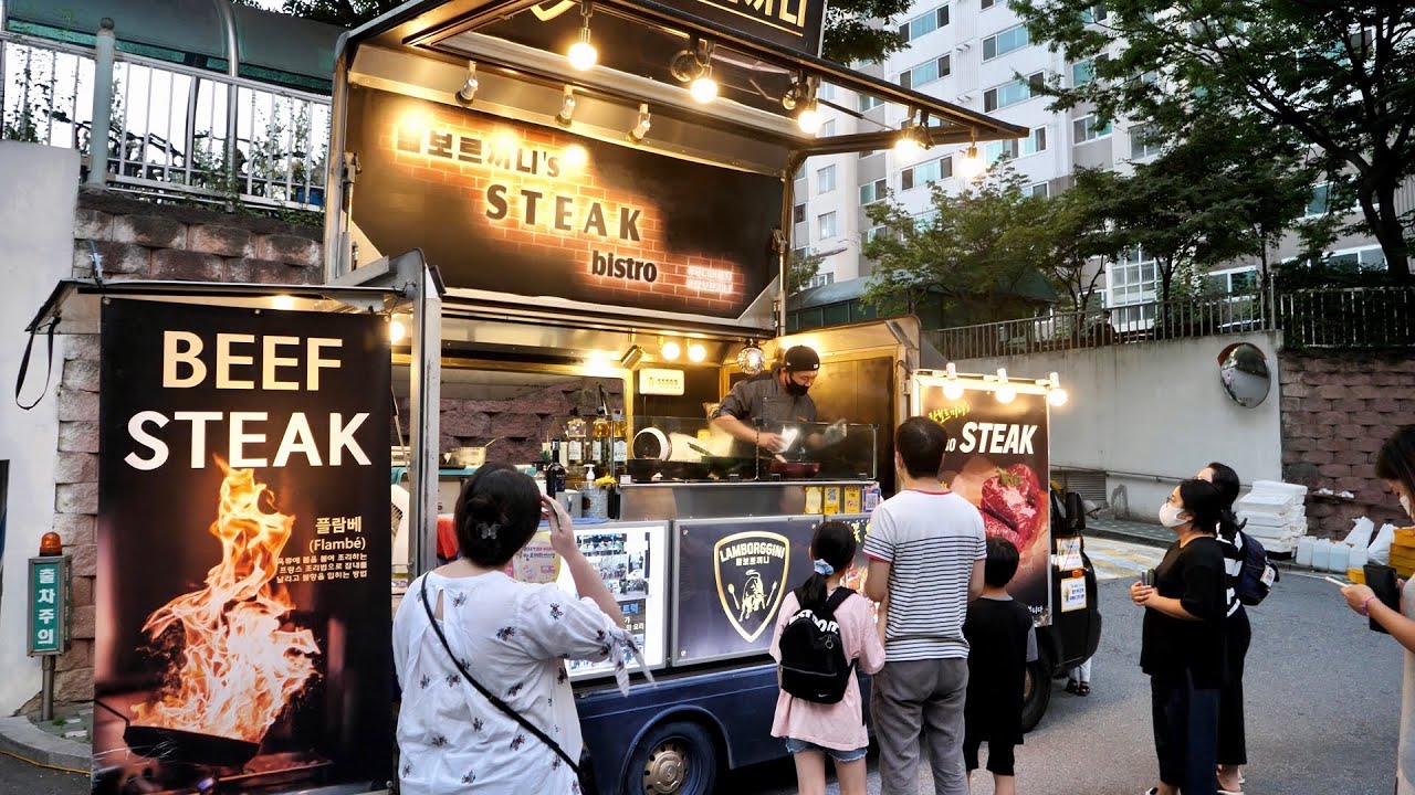корейская уличная еда Truck, Лучший корейский стейк из говядины, Корейская уличная еда