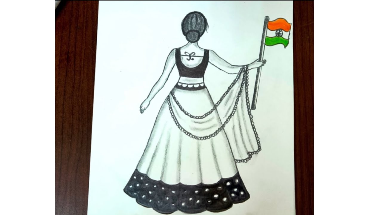 Happy republic day 🇮🇳 drawing|how to draw a girl holding indian flag 🇮🇳 step by step|girl drawing