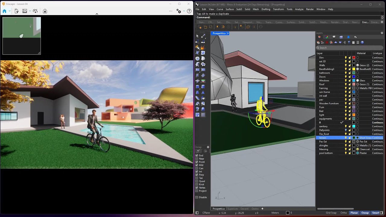 ENSCAPE for RHINO - Lesson 04 - Navigation, Projection, Carpet, Grass, Clearcoat, Water, Library