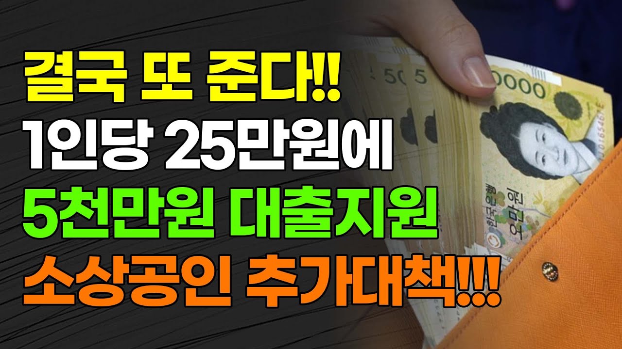 [속보] 결국 또준다!!! 1인당 25만원에 5천만원 대출지원 소상공인 추가대책 확정!!!
