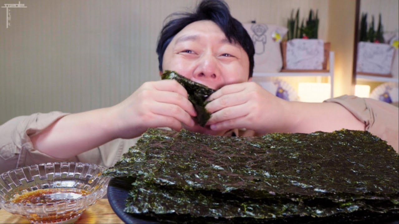 Real Eating Sounds Laver Seaweed Mukbang b^^d ASMR