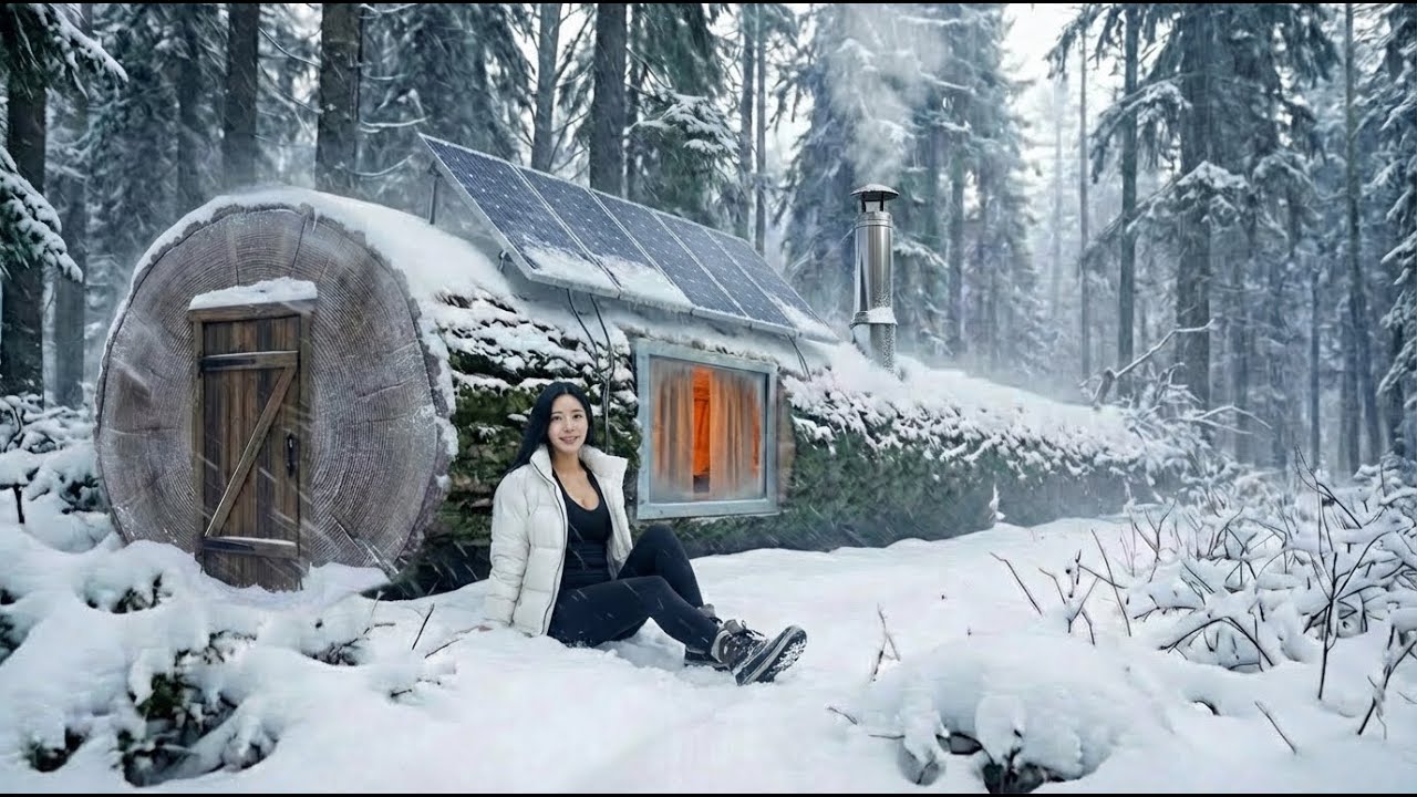 Building a house in the forest (ASMR) - This woman builds a cozy home inside a giant tree trunk