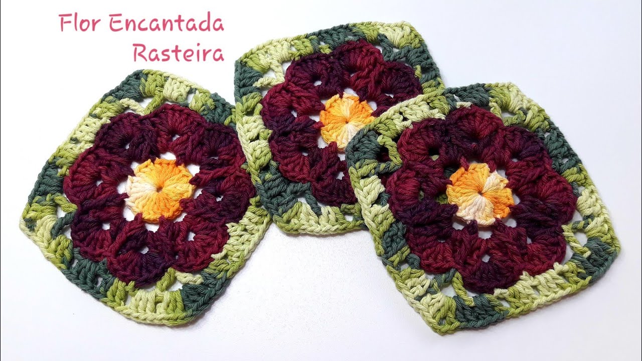 👊# Flor Encantada Rasteira em croche - Passo a Passo - Pink Artes Croche by Rosana Recchia
