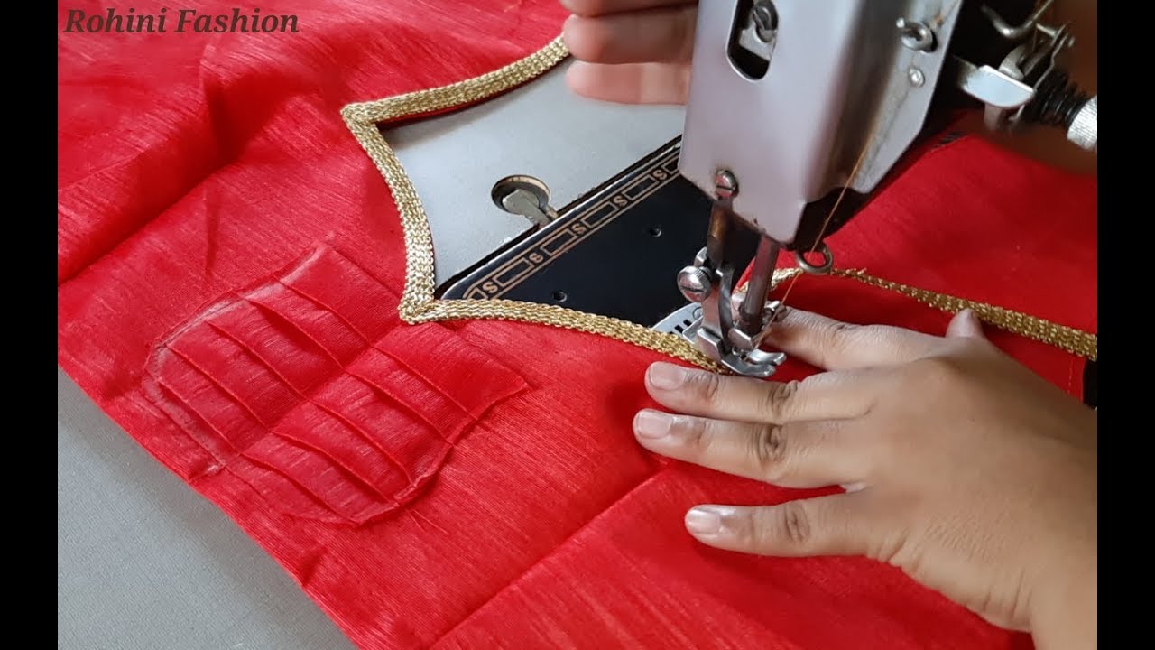 Very simple and easy blouse back neck lace design|cutting and stitching back neck