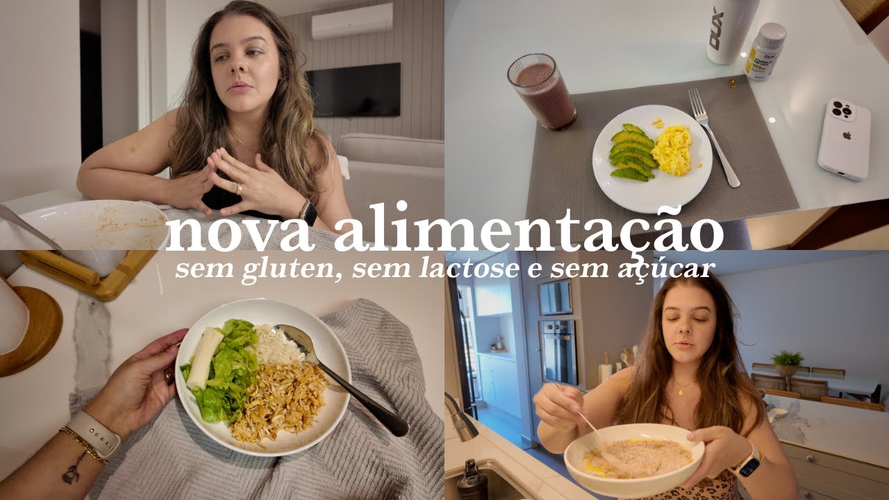Vlog com tudo que eu como no dia na alimentacao nova sem gluten, sem lactose e sem açúcar