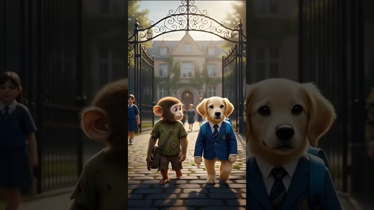The friendship between a poor monkey and a rich puppy 