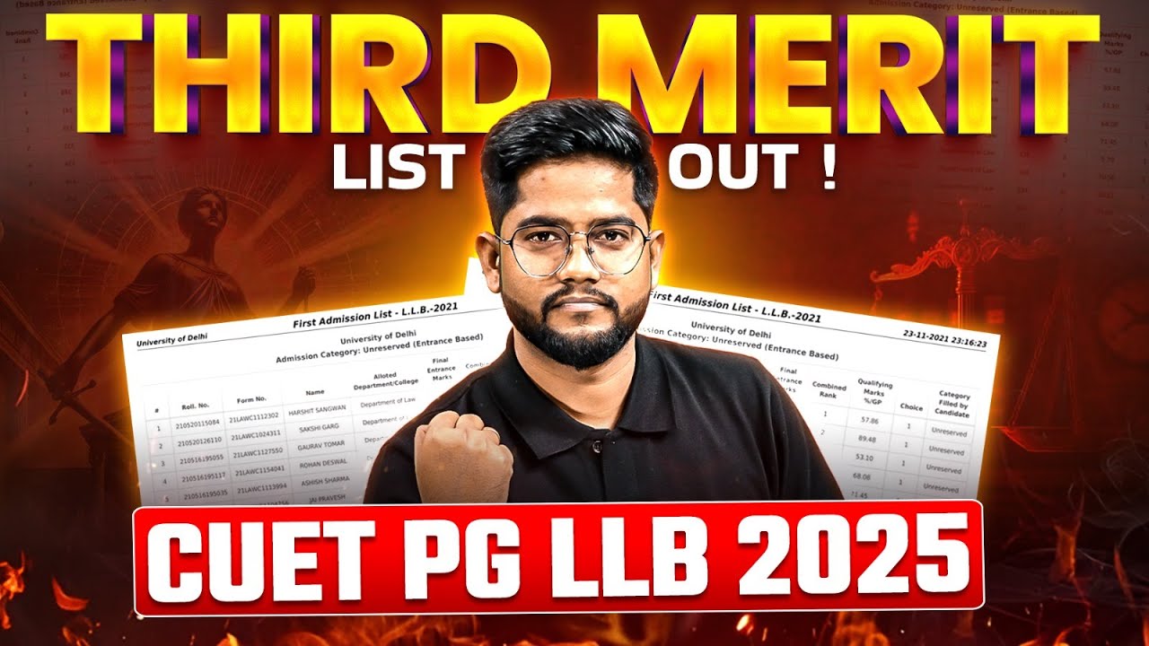 Delhi University PG LLB 3nd Cutoff Out 🔥 CUET PG LLB 2025 DU Admission Cut - off List Out