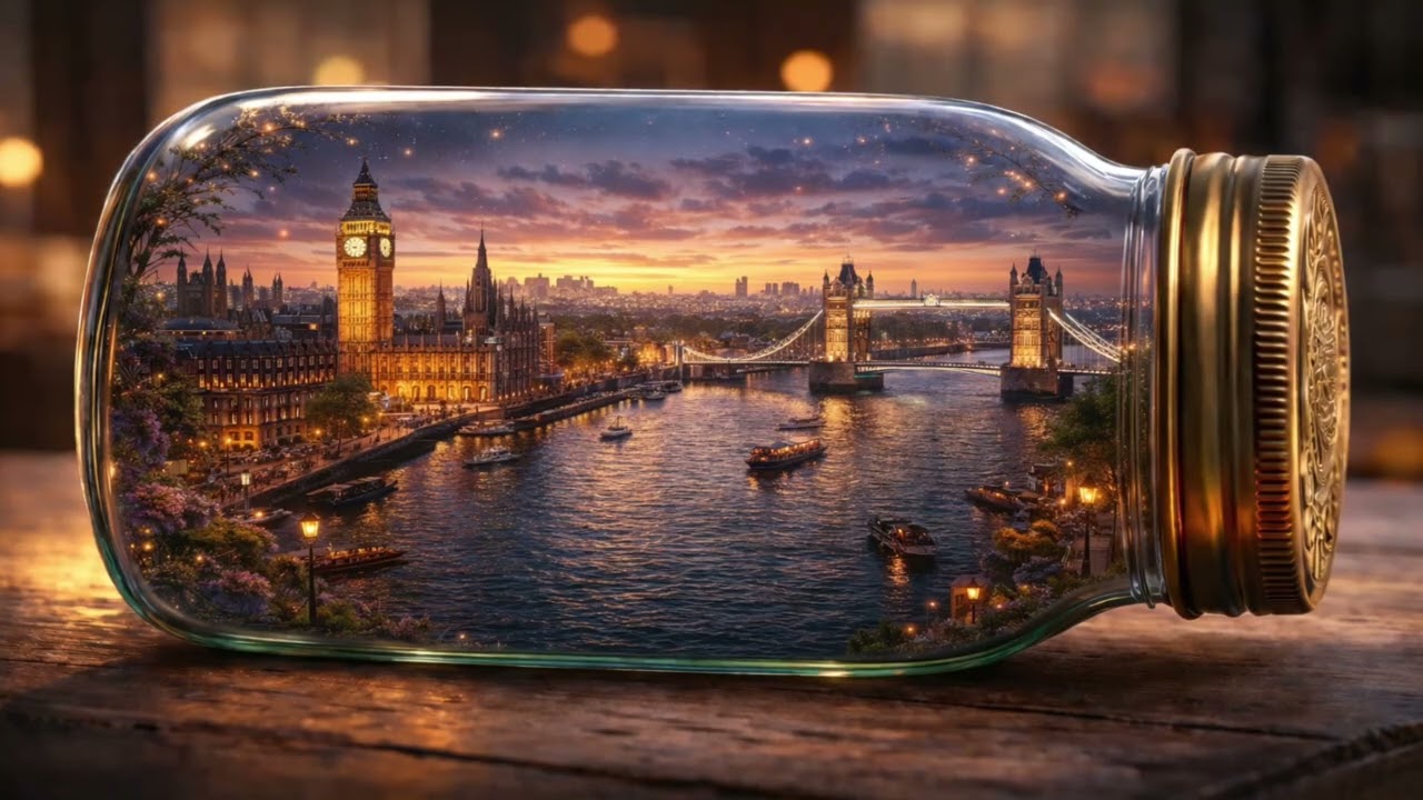  Magical London in a Glass Bottle ✨ | Big Ben & Tower Bridge Sunset | Dreamy Wall Art 4K