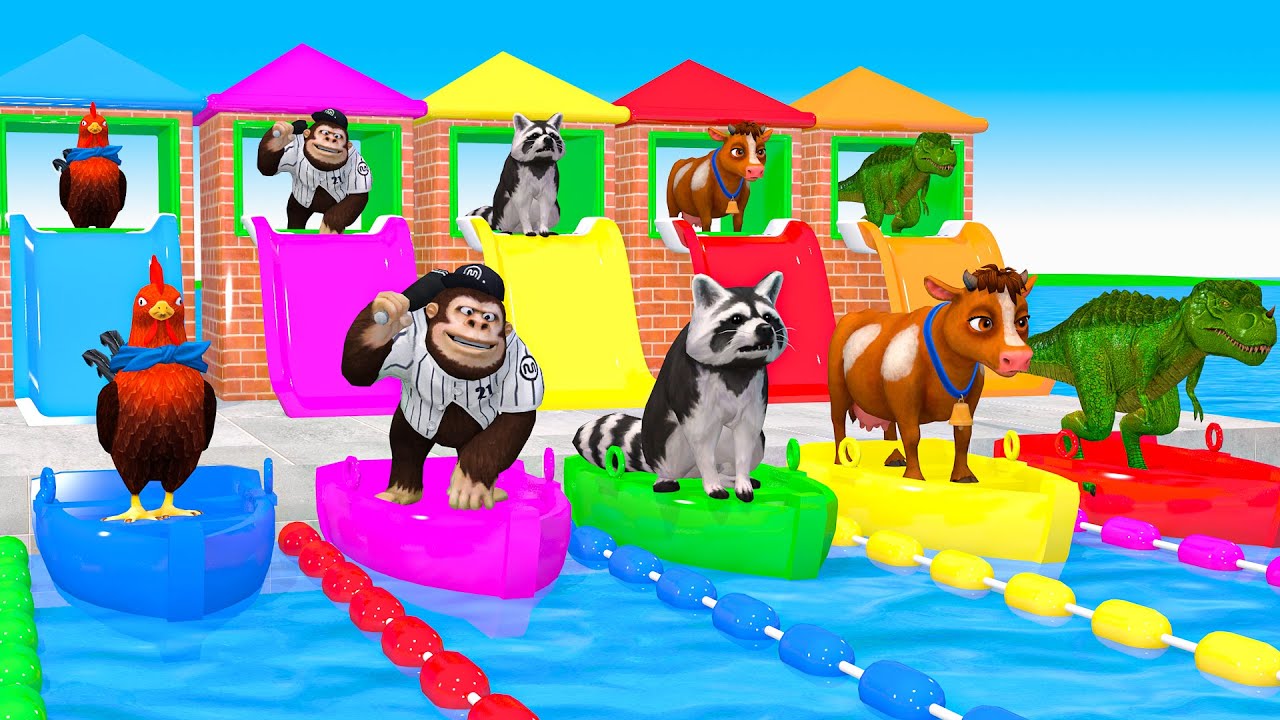 Long Slide Game With Cow Elephant Gorilla Hippopotamus Tiger 3d Animal Game Funny 3d Animalsa