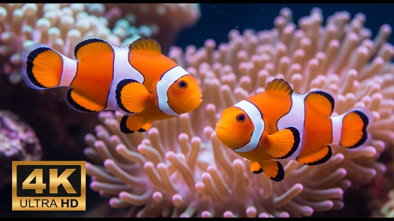 Aquarium 4K Ultra HD   Beautiful Coral Reef Fish with Healing Sleep Music
