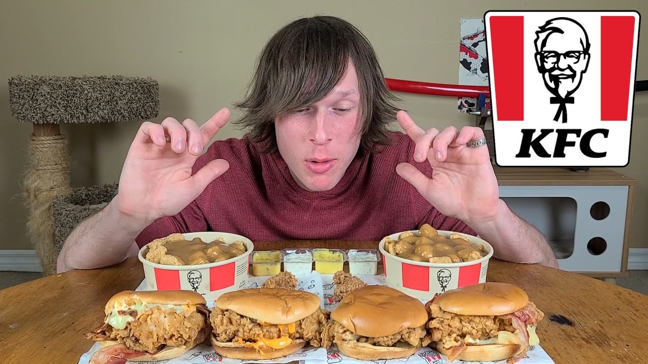 KFC Bacon Lovers and Famous Chicken Sandwiches + Poutine Mukbang