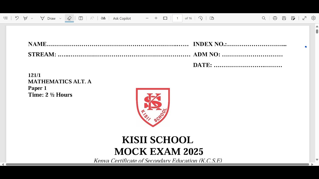 KISII SCHOOL 2025 MOCK - MATHS PAPER 1, SECTION 1.