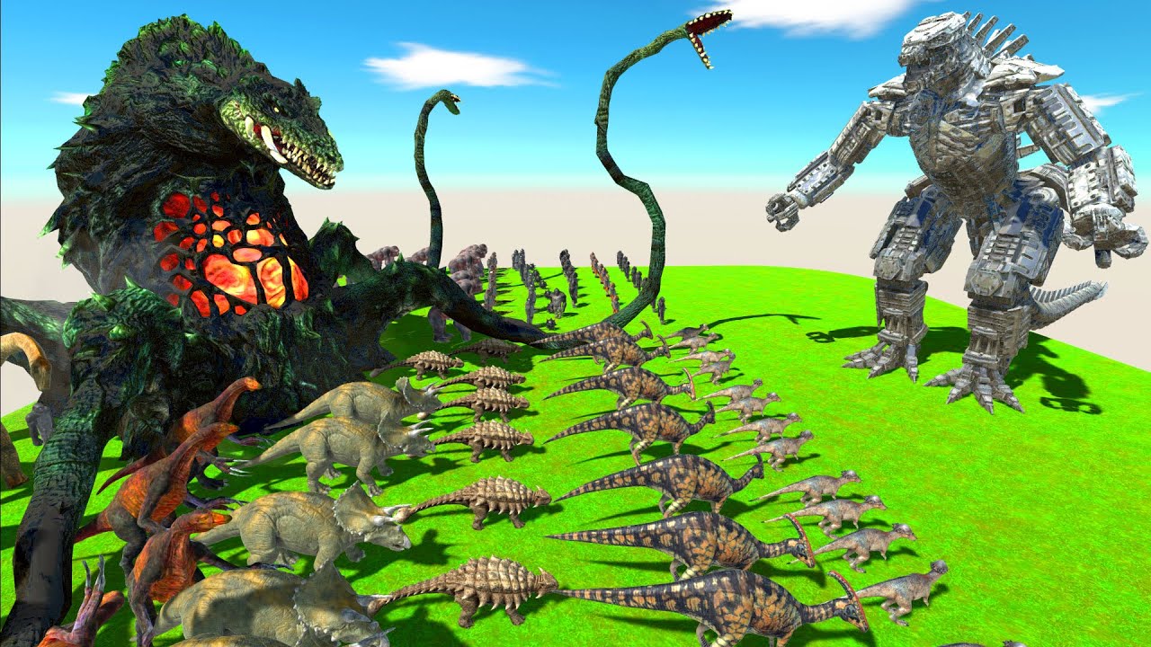 Team Dinosaurs + Mutant Primates Revolt Battle With Biollante | Who can defeat Mechagodzilla 2021?
