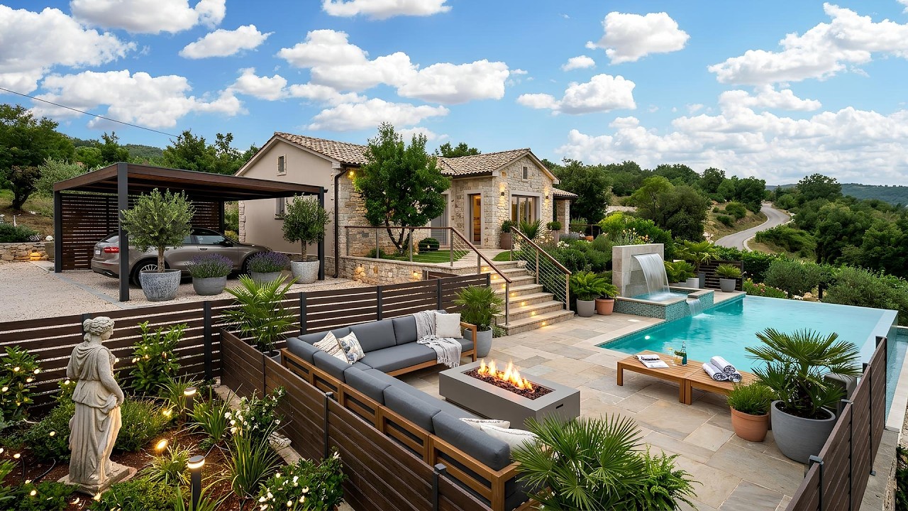 Luxury Mediterranean Villa With Infinity Pool, Modern Patio, Firepit and Lush Garden Terrace