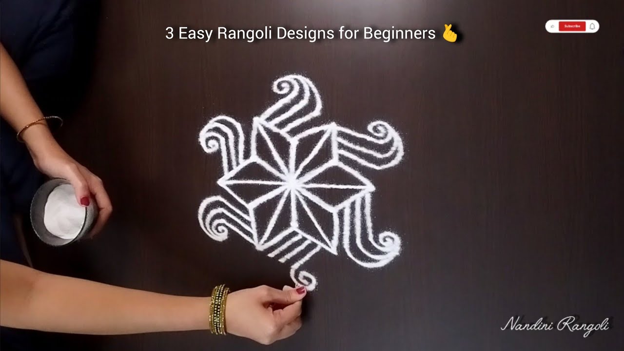 3 Easy rangoli designs for beginners ❤️ | Simple Kolam | Daily Foloral Rangoli @NandinisRangoli