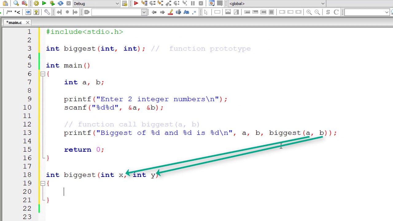 C Program To Find Biggest of Two Numbers using Function