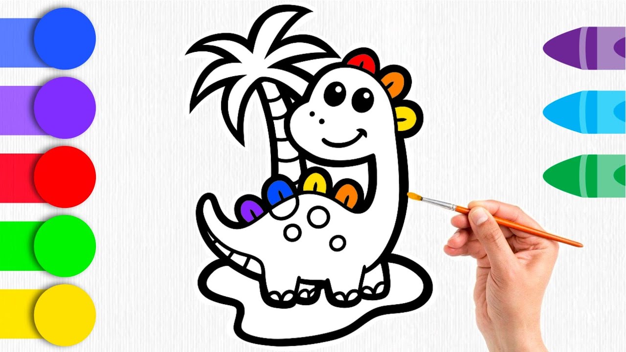How to Draw and Color a Cute Dinosaur | Easy Drawing for Kids