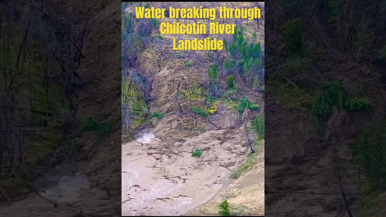 Water breaking through Chilcotin River Landslide. #landslide #chilcotin #river