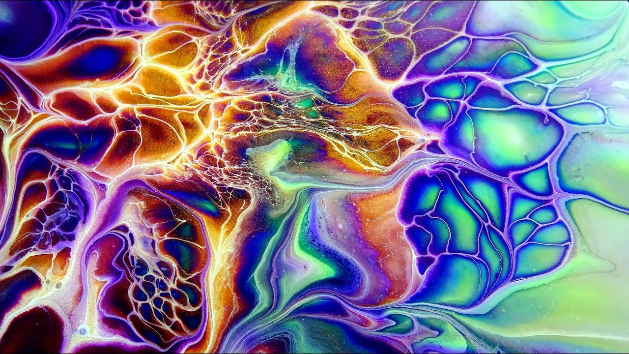 (519) Wrecked Bloom ~ Prizm pour and primary elements ~ Acrylic pour painting