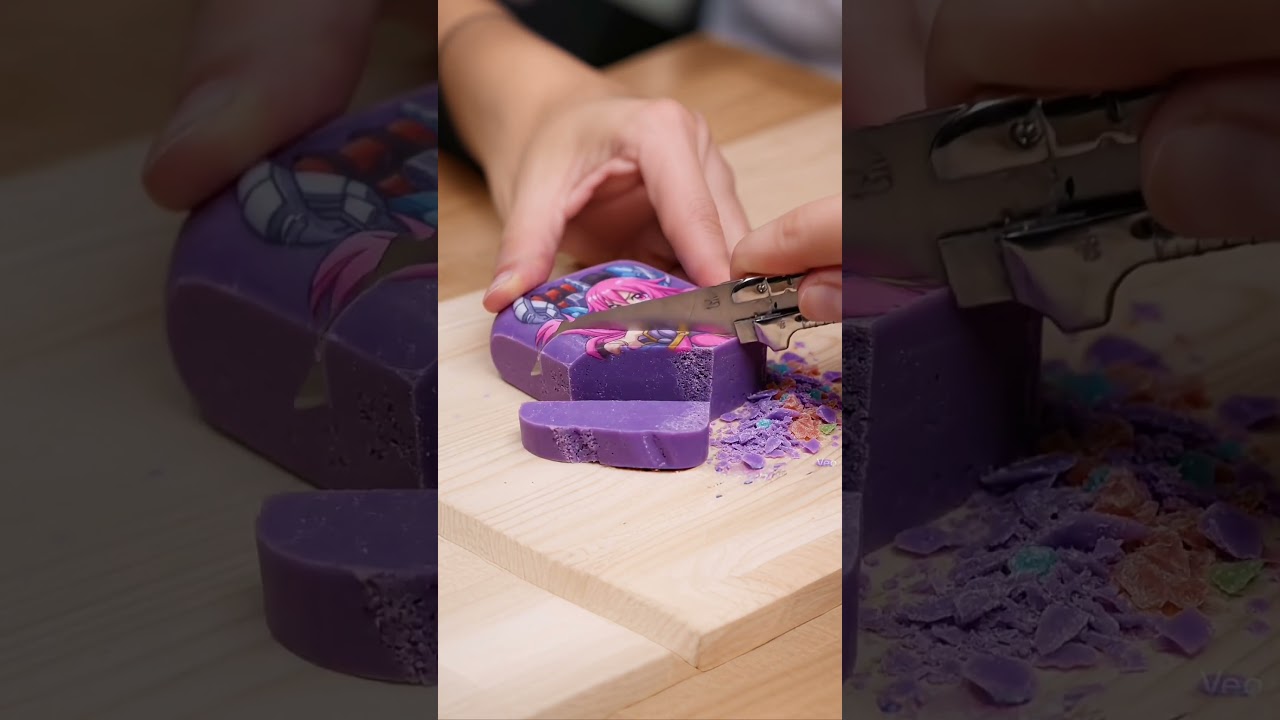 Anime Soap Cutting ASMR 💜✨ Super Crunchy Satisfying Slice #shorts