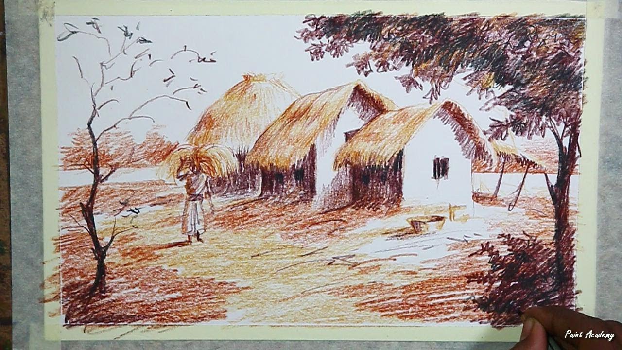 Colored Pencil Painting | Village Landscape