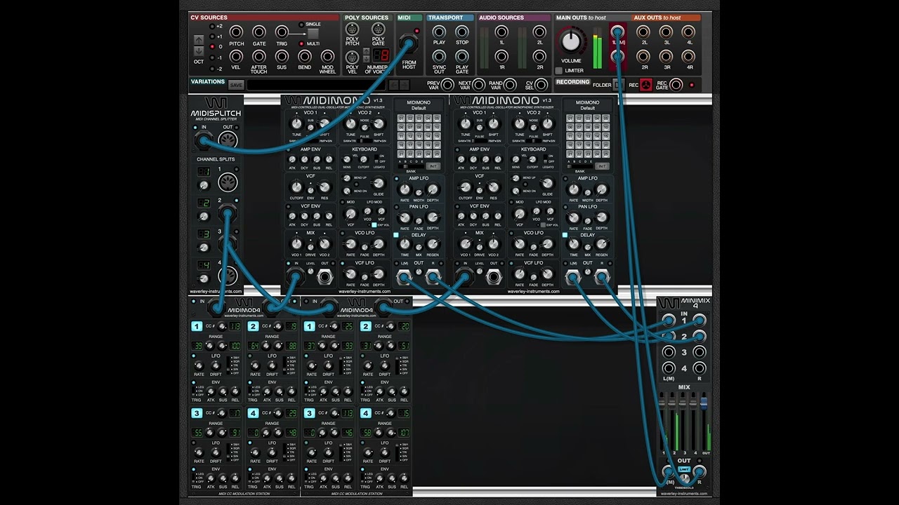 MIDIMOD4 For Voltage Modular - MIDIMONO+MIDIMOD4 X 2
