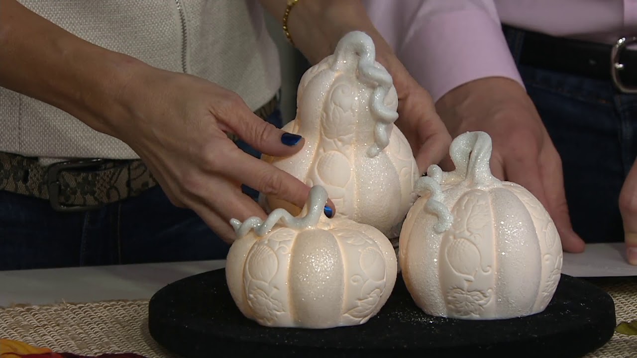 Set of 3 Glittered Porcelain Pumpkins by HomeReflections on QVC