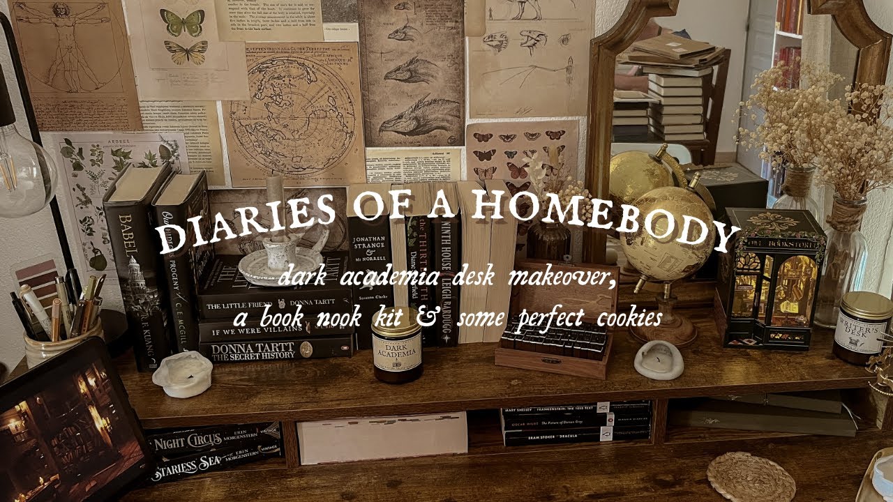 Diaries of a homebody | dark academia desk makeover, a book nook kit and some perfect cookies ☕️🕯️🍪
