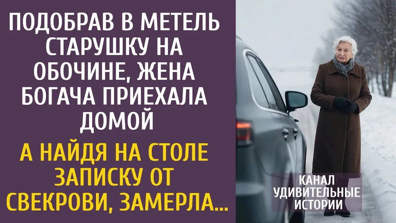 Подобрав в метель старушку на обочине, жена богача приехала домой… А найдя записку от свекрови…