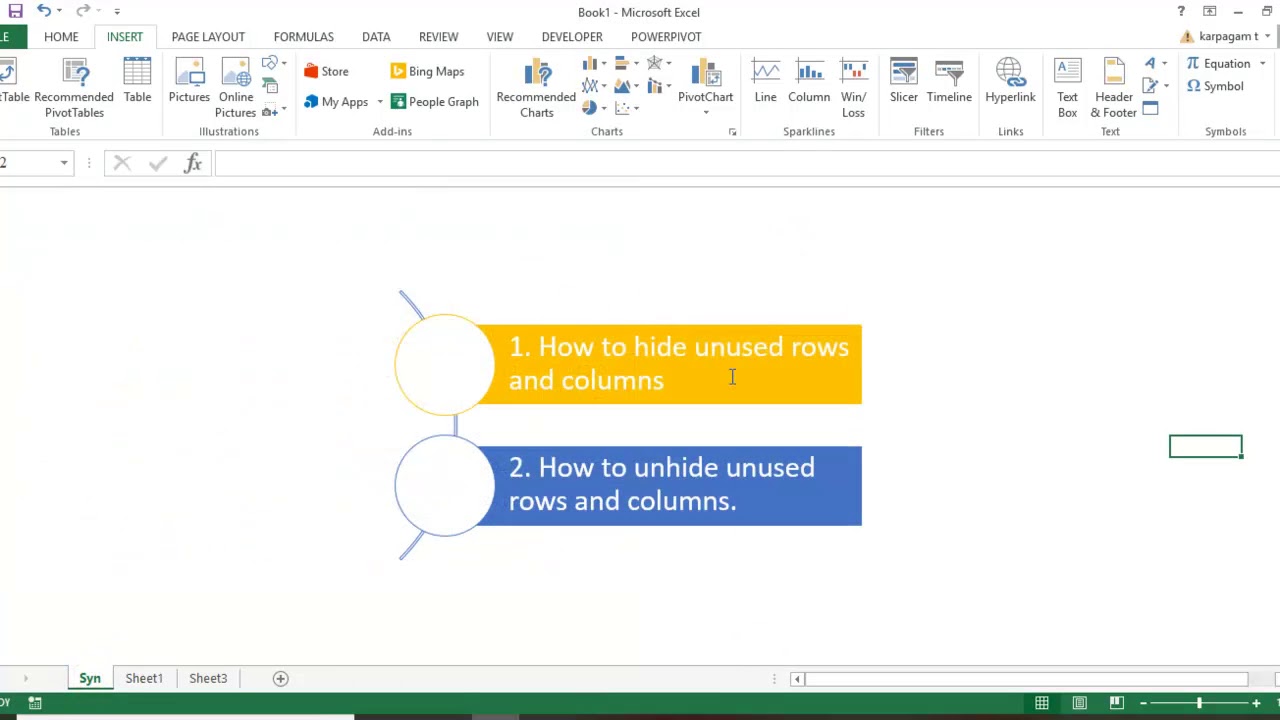 How to hide and unhide the unused rows and columns