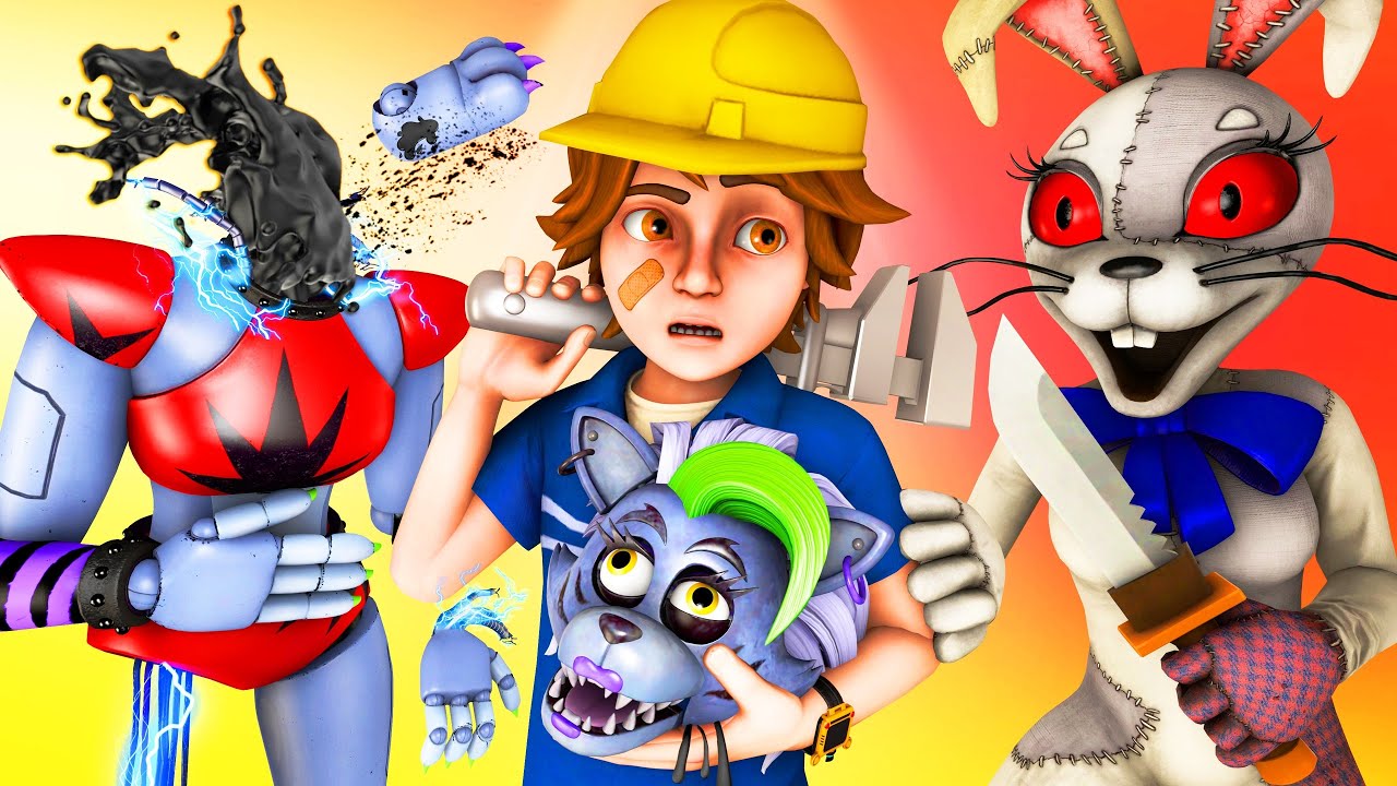 GREGORY REPAIRS ROXY (FNAFSB SFM Glamrock Bob Animation FNAF: Security Breach 3D Cartoon)