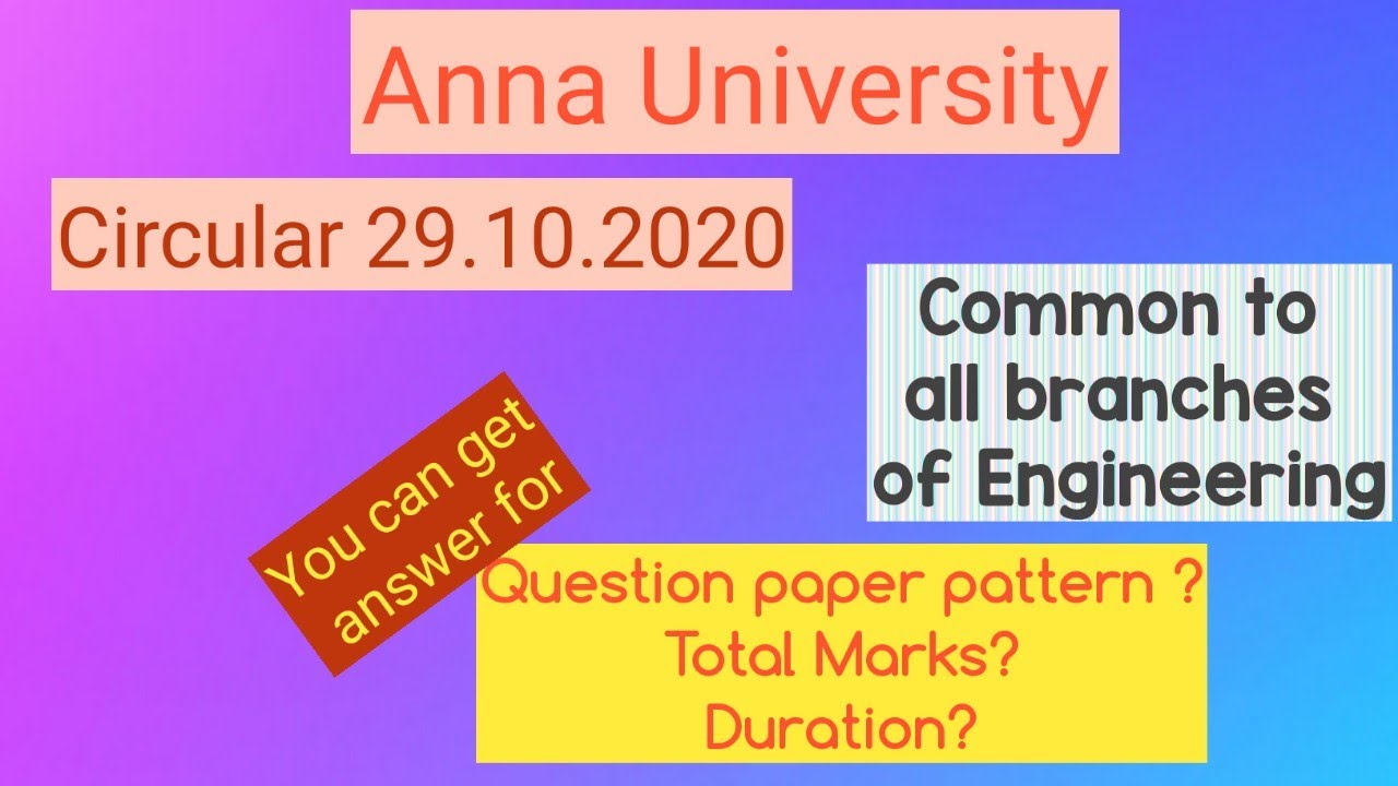 Anna University circular 29.10.2020 ( Semester exam Details)