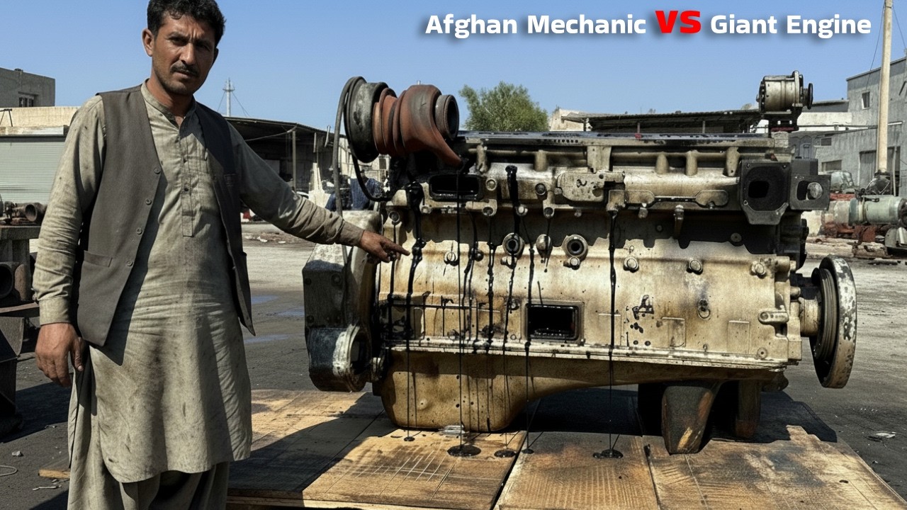 Afghaan Family of Mechanics Demonstrates How to Rebuild Cummins 855 Engine with basic Tools