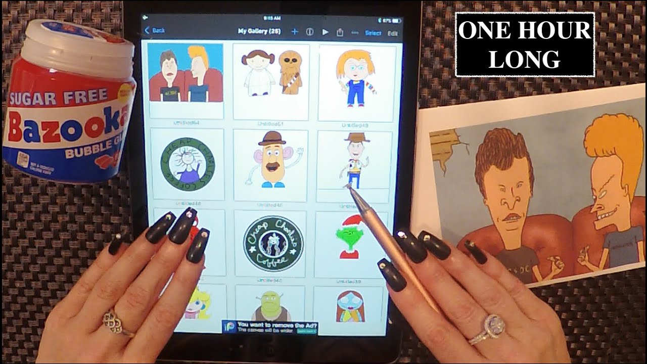 1 HOUR ASMR Gum Chewing Draw With Me On iPad | Beavis & Butthead | Whispered Ramble