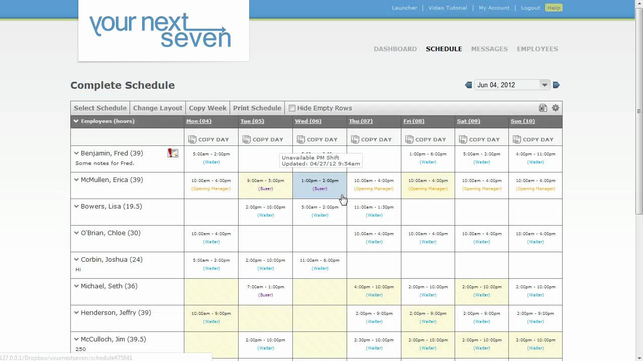 Employee Scheduling - Add / Edit Tasks - YourNextSeven.com