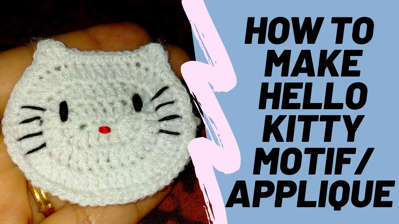 How to make very EASY crochet HELLO KITTY motif/applique