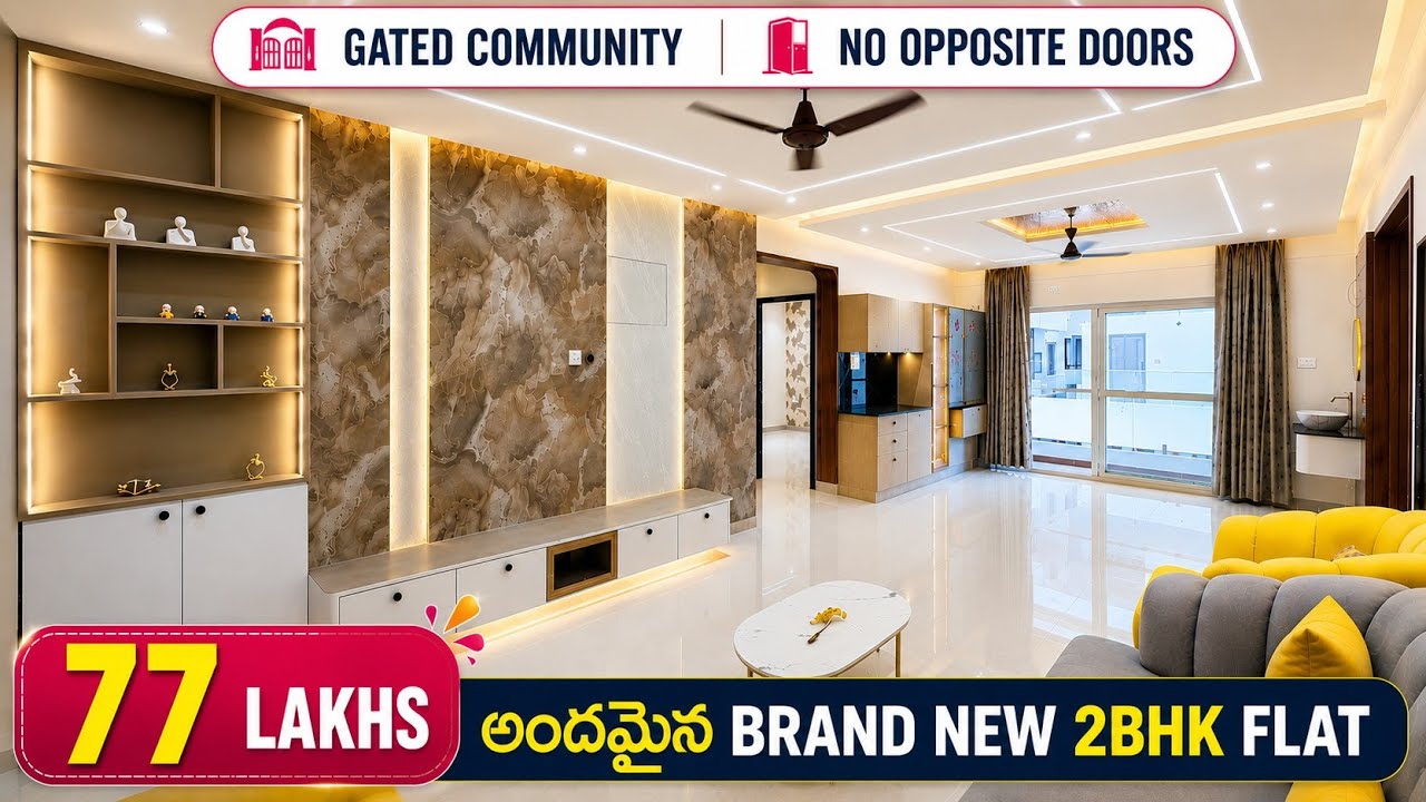 77 Lakhs - 1265 Sft Beautiful & Brand New 2BHK Flat For Sale in Hyderabad Gated Community: 964039...