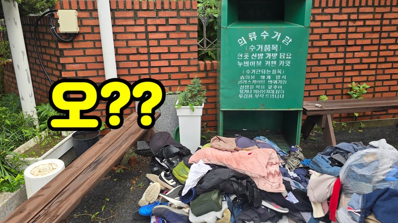 의류수거함에서 나오는 옷들